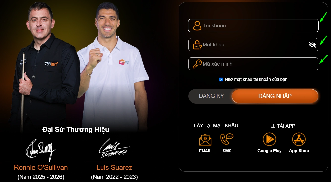 Giao diện đăng nhập và đăng ký tài khoản 789bet
